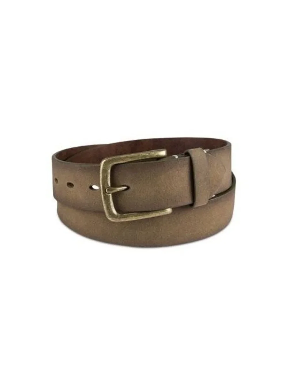 SUN STONE Men Embroidered Faux Leather Casual Belt Olive Brown Size M 34-36
